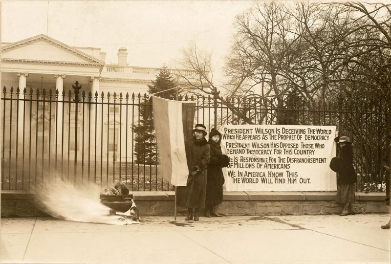 Suffragists picketed the White House for the right to vote, and many were arrested and thrown into jail. NATIONAL ARCHIVES PHOTO